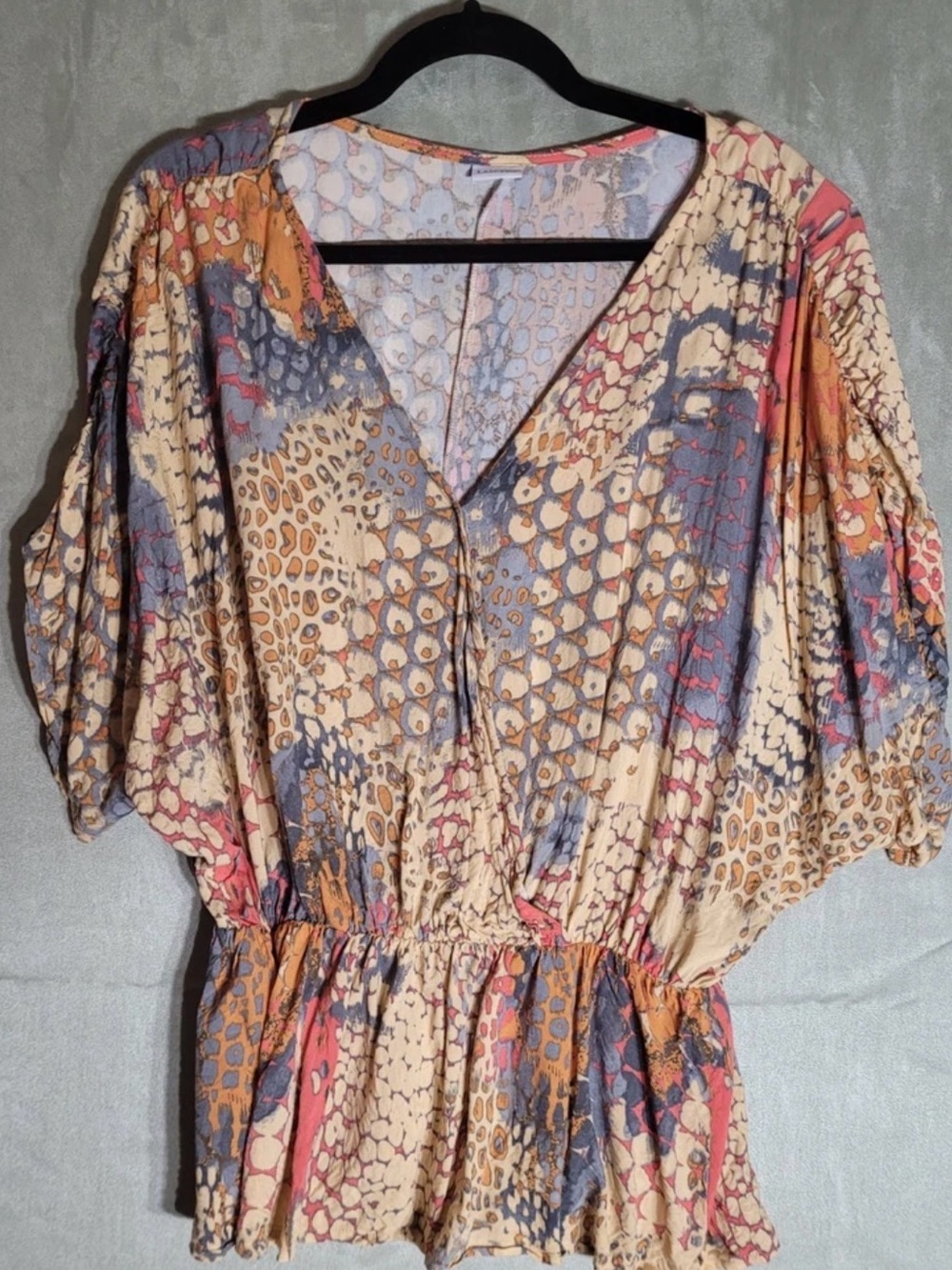VENUS Multi-Color V-Neck Peplum Blouse